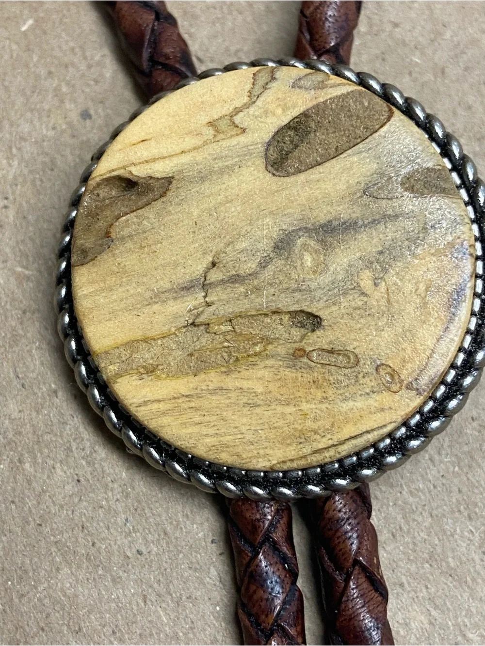 Brown Leather and Wood Bolo Tie - Men's Western Accessory